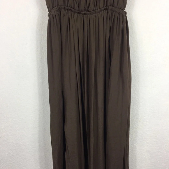 Zara Empire Waist Brown Satin Open Back Slit Maxi Dress Size XS - Picture 9 of 16